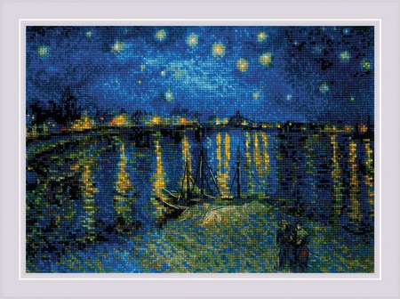 Вышивка крестом Звездная ночь над Роной по мотивам картины В. Ван Гога